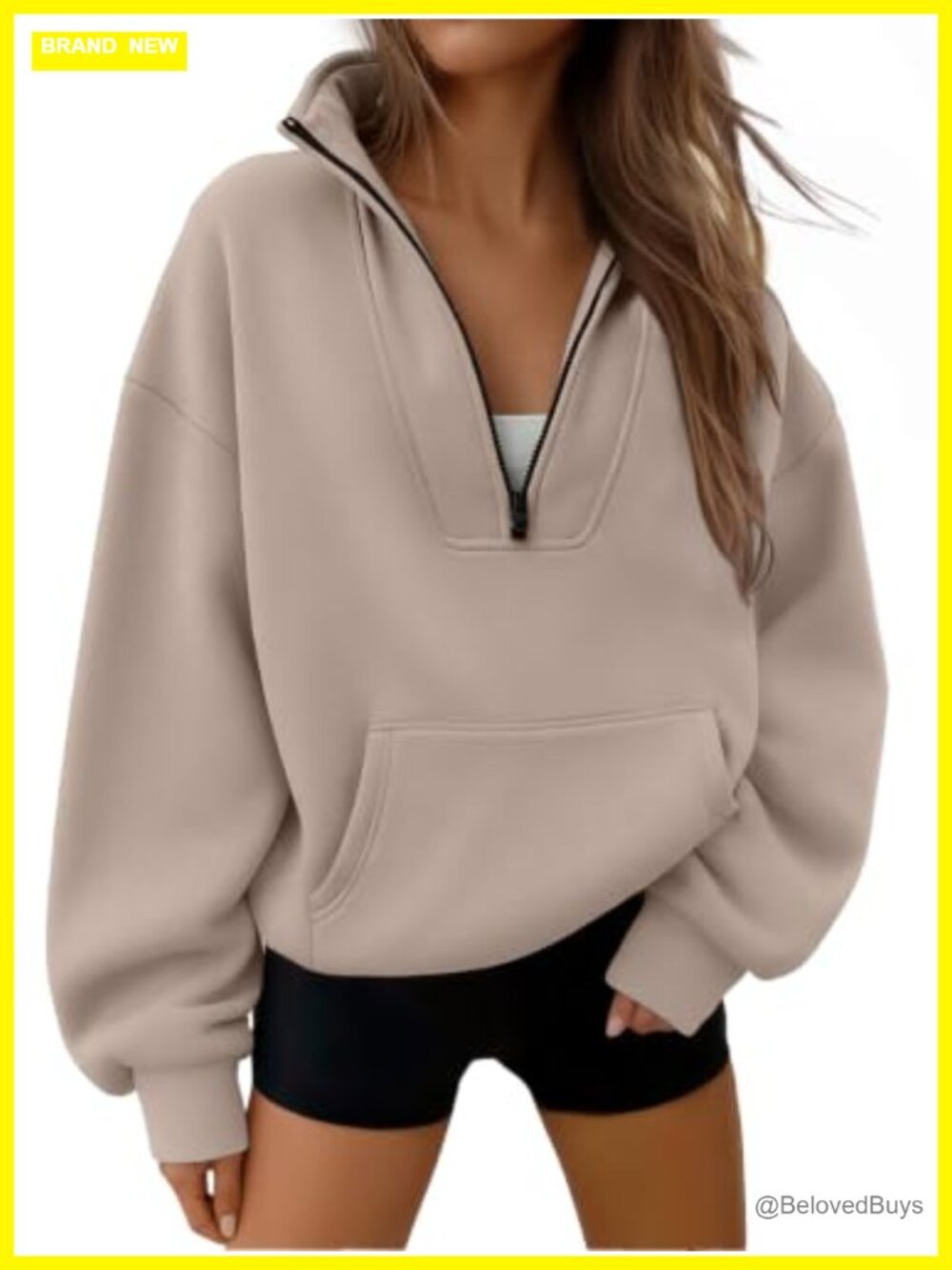 Cotton Polyester Quarter Half Zip Pullover Hoodie Sweatshirt Women